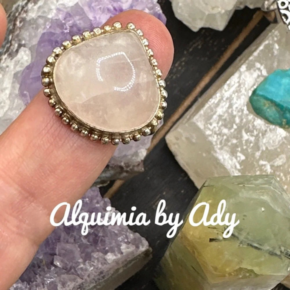 Pink Quartz sterling silver chunky raindrop gem ring - Picture 2 of 2